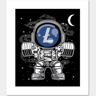 Astronaut Lifting Litecoin LTC Coin To The Moon Crypto Token Cryptocurrency Blockchain Wallet Birthday Gift For Men Women Kids Posters and Art